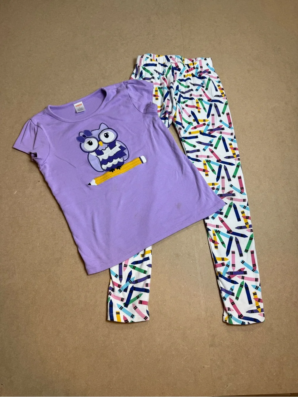 Gymboree Girls Size 10 Back to School Owl Shirt Crayon Leggings Outfit Set